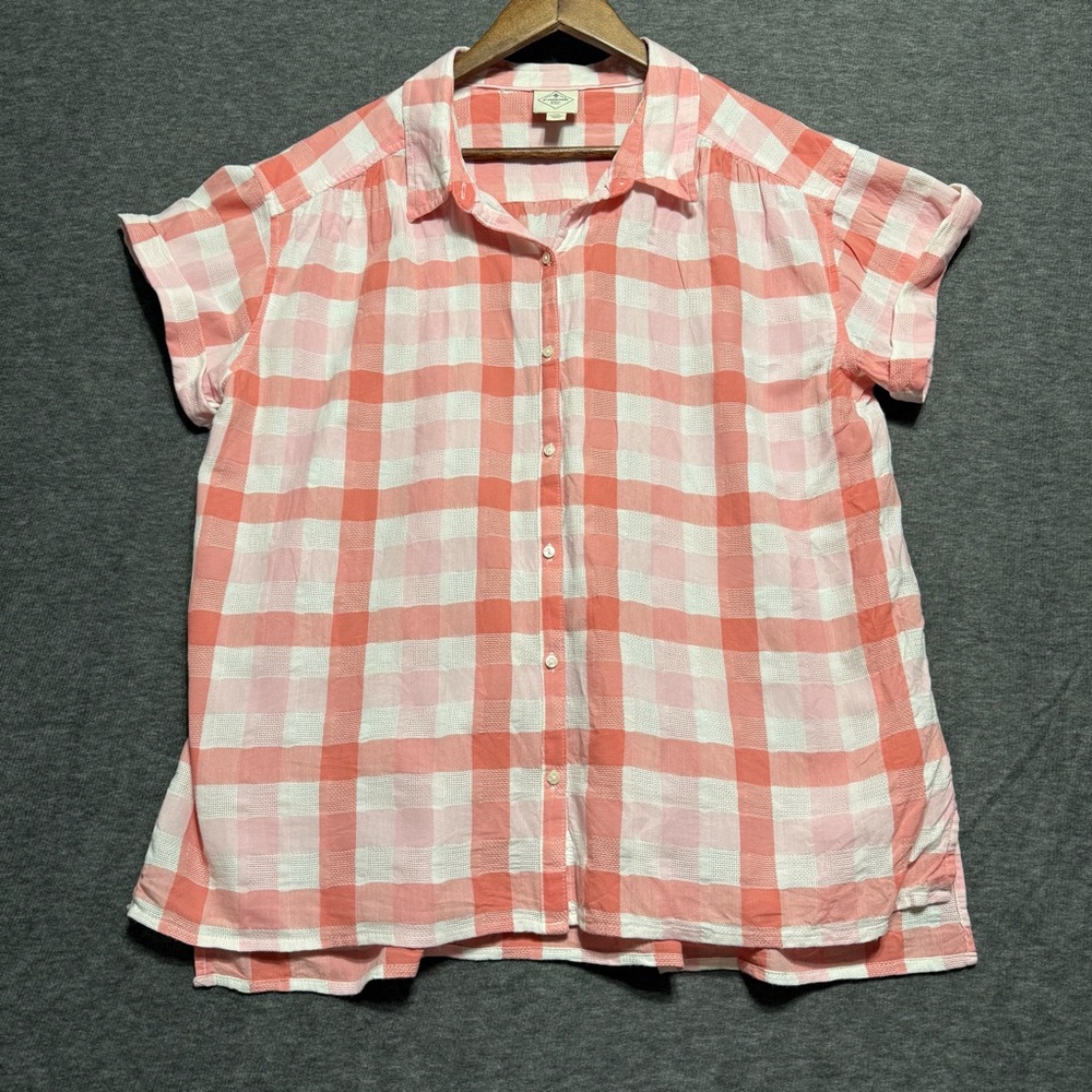 St. John's Bay Pink and White Plaid Blouse 100% Cotton Size XXL